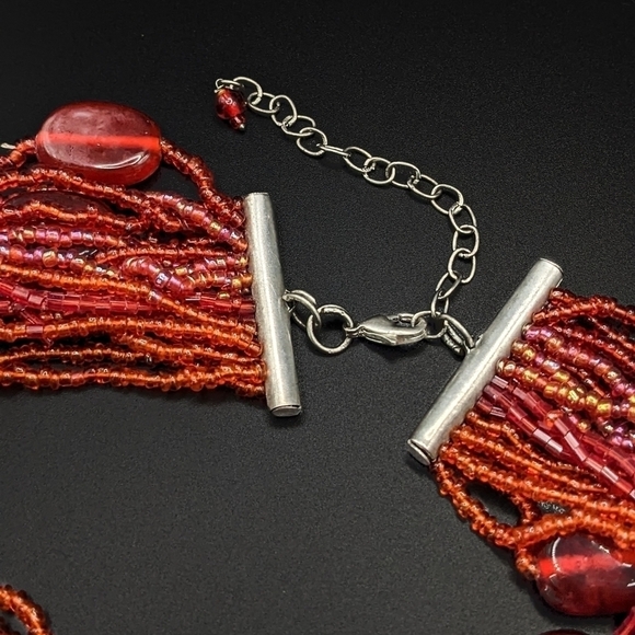 RED Glass Beaded Choker Torsade Necklace - Picture 6 of 6